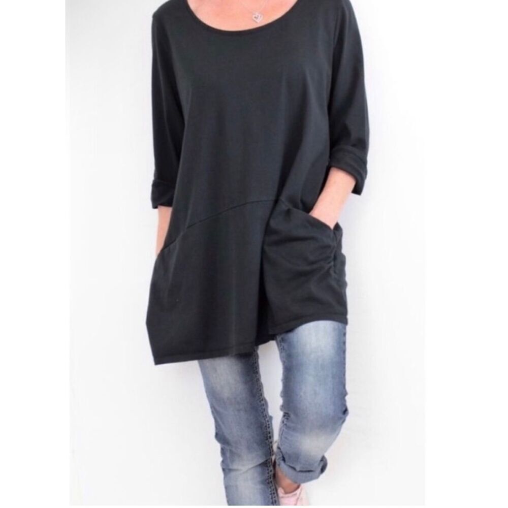PureJill Curved-Seam Tunic Small Pima Cotton 100% sz Small minimalist natural fi